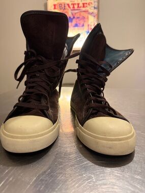 Marc Jacobs Dark Brown Suede High-Top Sneaker with Cream Toe blue Leather inside